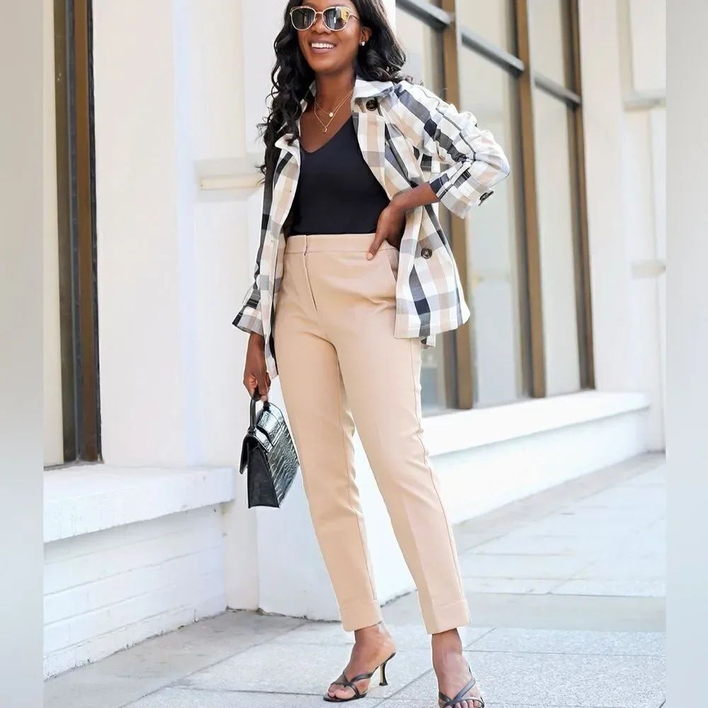 Ann Taylor Tan Brown Slacks Trousers Elastic Back Ankle Pants